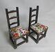 Dolls House Miniature Antique Petit Point Pair Tudor Style Chairs (a)