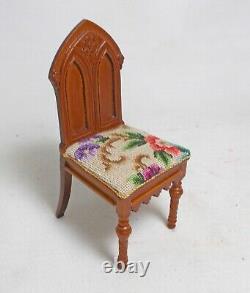 Dolls house miniature Artisan Antique Austrian Petit Point Gothic Revival CHAIR