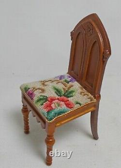 Dolls house miniature Artisan Antique Austrian Petit Point Gothic Revival CHAIR