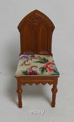 Dolls house miniature Artisan Antique Austrian Petit Point Gothic Revival CHAIR