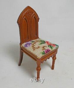 Dolls house miniature Artisan Antique Austrian Petit Point Gothic Revival CHAIR