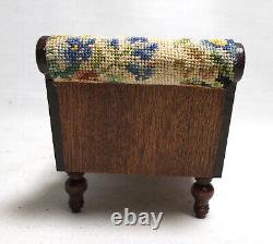 Dolls house miniature Artisan Mahogany Chaise Longue in Floral Petit Point