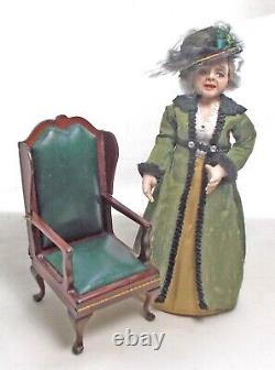 Dolls house miniature Escutcheon Campaign Leather Chair Morphing into Bed Chaise