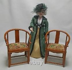 Dolls house miniature FLORAL Petit Point PAIR CURVED JBM CHAIRS