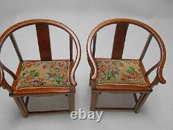 Dolls house miniature FLORAL Petit Point PAIR CURVED JBM CHAIRS