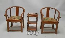 Dolls house miniature FLORAL Petit Point PAIR CURVED JBM CHAIRS