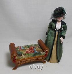 Dolls house miniature Figural Petit Point JBM 16th Century French Sleigh CHAISE