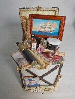Dolls house miniature Handmade Leather Filled Sailor / Captain Trunk (B)