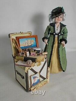 Dolls house miniature Handmade Leather Filled Sailor / Captain Trunk (B)