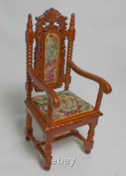 Dolls house miniature JIAYI CARVED CHAIR upholstered in Micro Petit Point (D)