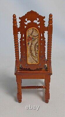 Dolls house miniature JIAYI CARVED CHAIR upholstered in Micro Petit Point (E)