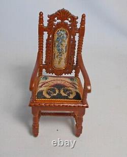 Dolls house miniature JIAYI CARVED CHAIR upholstered in Micro Petit Point (E)