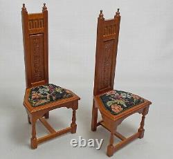 Dolls house miniature PAIR JBM CHAIRS upholstered Antique floral Petit Point