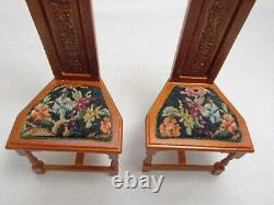 Dolls house miniature PAIR JBM CHAIRS upholstered Antique floral Petit Point