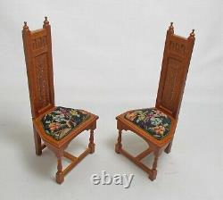 Dolls house miniature PAIR JBM CHAIRS upholstered Antique floral Petit Point