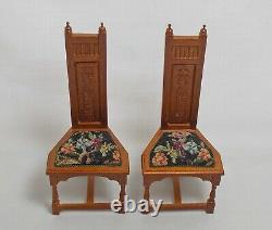 Dolls house miniature PAIR JBM CHAIRS upholstered Antique floral Petit Point