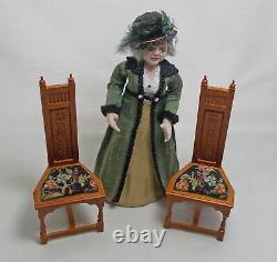 Dolls house miniature PAIR JBM CHAIRS upholstered Antique floral Petit Point