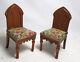Dolls House Miniature Pair Artisan Antique Petit Point Gothic Revival Chairs