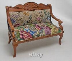 Dolls house miniature Quality Sofa / Settee with Antique Austrian Petit Point