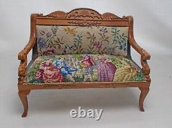 Dolls house miniature Quality Sofa / Settee with Antique Austrian Petit Point