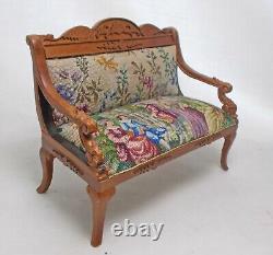 Dolls house miniature Quality Sofa / Settee with Antique Austrian Petit Point