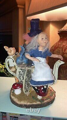 Dolls house minis artisian. Mad Hatter Scene. Alice. Rabbit And Cat