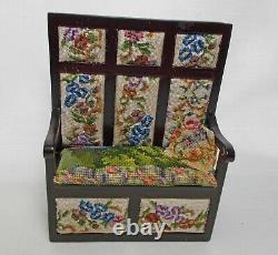 Dollshouse Miniature Artisan Antique Austrian Petit Point Settle / Monks Bench B