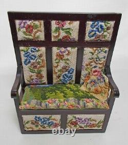 Dollshouse Miniature Artisan Antique Austrian Petit Point Settle / Monks Bench B