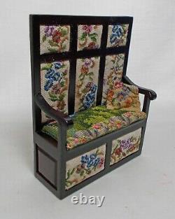 Dollshouse Miniature Artisan Antique Austrian Petit Point Settle / Monks Bench B