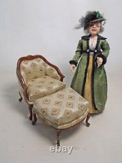 Dollshouse Miniature BESPAQ DUCHESSE BRISSEE SET CHAIR AND STOOL WALNUT ##RARE##