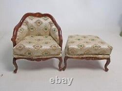 Dollshouse Miniature BESPAQ DUCHESSE BRISSEE SET CHAIR AND STOOL WALNUT ##RARE##