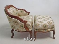 Dollshouse Miniature BESPAQ DUCHESSE BRISSEE SET CHAIR AND STOOL WALNUT ##RARE##