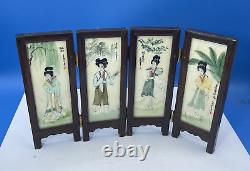 Dressing Screen Porcelain Chinese Girls Miniature Doll House 4 Fold Room Divider