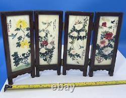 Dressing Screen Porcelain Chinese Girls Miniature Doll House 4 Fold Room Divider