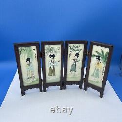 Dressing Screen Porcelain Chinese Girls Miniature Doll House 4 Fold Room Divider