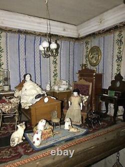 Early To Mid 19th Century Cabinet Dolls House And Contents