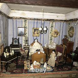 Early To Mid 19th Century Cabinet Dolls House And Contents