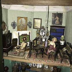 Early To Mid 19th Century Cabinet Dolls House And Contents