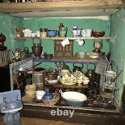 Early To Mid 19th Century Cabinet Dolls House And Contents