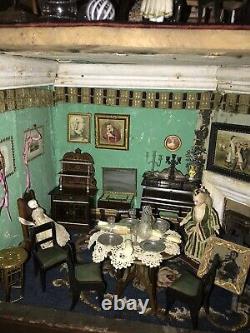 Early To Mid 19th Century Cabinet Dolls House And Contents