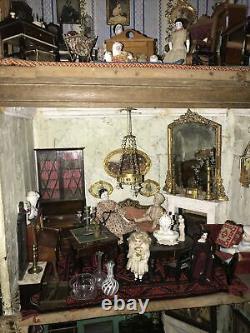 Early To Mid 19th Century Cabinet Dolls House And Contents