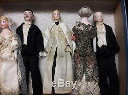 Eight Antique Bisque Doll's House Dolls, All Original Wedding Party