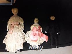 Eight Antique Bisque Doll's House Dolls, All Original Wedding Party