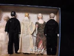 Eight Antique Bisque Doll's House Dolls, All Original Wedding Party