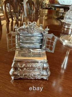 Extremely Rare Antique Solid Silver Dolls House Bureau Bookcase 7 Tall X 4 W
