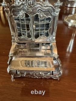 Extremely Rare Antique Solid Silver Dolls House Bureau Bookcase 7 Tall X 4 W