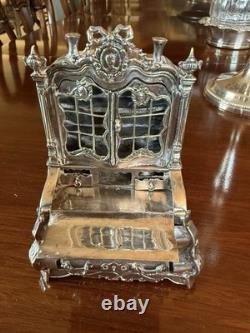 Extremely Rare Antique Solid Silver Dolls House Bureau Bookcase 7 Tall X 4 W