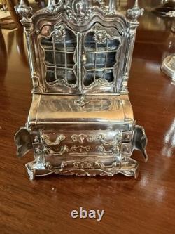 Extremely Rare Antique Solid Silver Dolls House Bureau Bookcase 7 Tall X 4 W