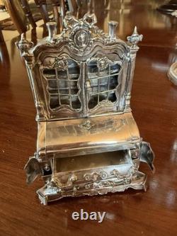 Extremely Rare Antique Solid Silver Dolls House Bureau Bookcase 7 Tall X 4 W