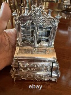 Extremely Rare Antique Solid Silver Dolls House Bureau Bookcase 7 Tall X 4 W